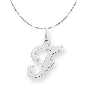 Silver, Sophia Collection, Small Script Initial F Necklace - 24 In